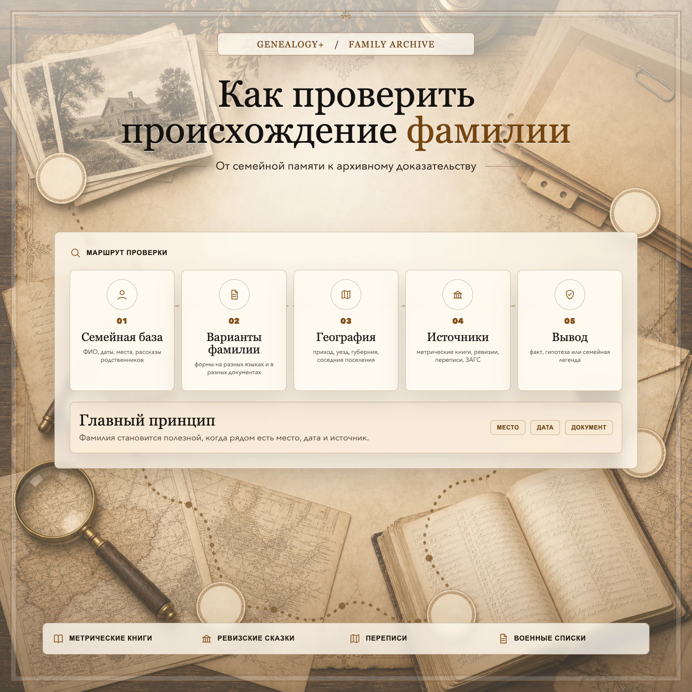 Маршрут проверки происхождения фамилии по документам